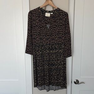 Maeve Black and Brown Animal Print 3/4 length Sleeve Dress